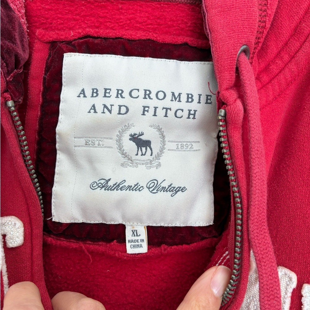 Abercrombie & Fitch Vintage Red Zip-Up Hoodie Red Regular Fit - Picture 3 of 5